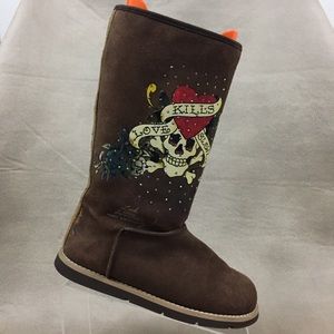 Ed Hardy Suede Lined Winter Boots Brown